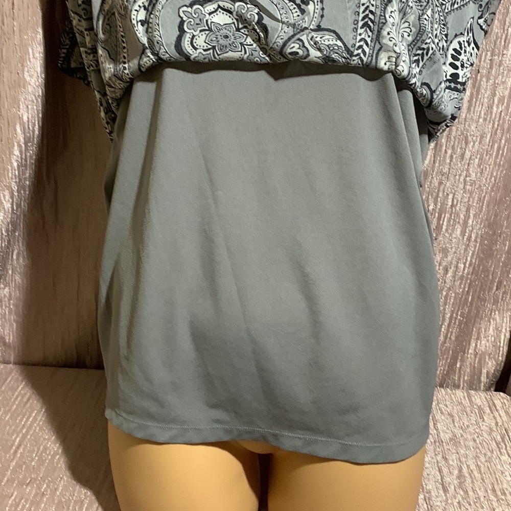 Apt. 9 Top Blouse Gray Black Floral Paisley Square Neck Short Sleeve Size 2X - Picture 10 of 16